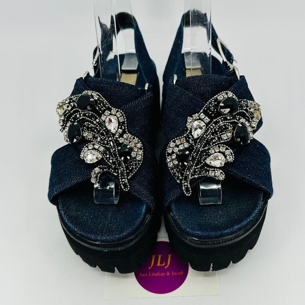 N°21 Women's Blue Denim Jewel Embellished Platform Sandals 1501E Size 36 / 6 US